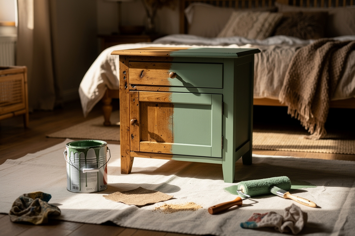 Comment relooker une vieille table de chevet en pin vernis ?